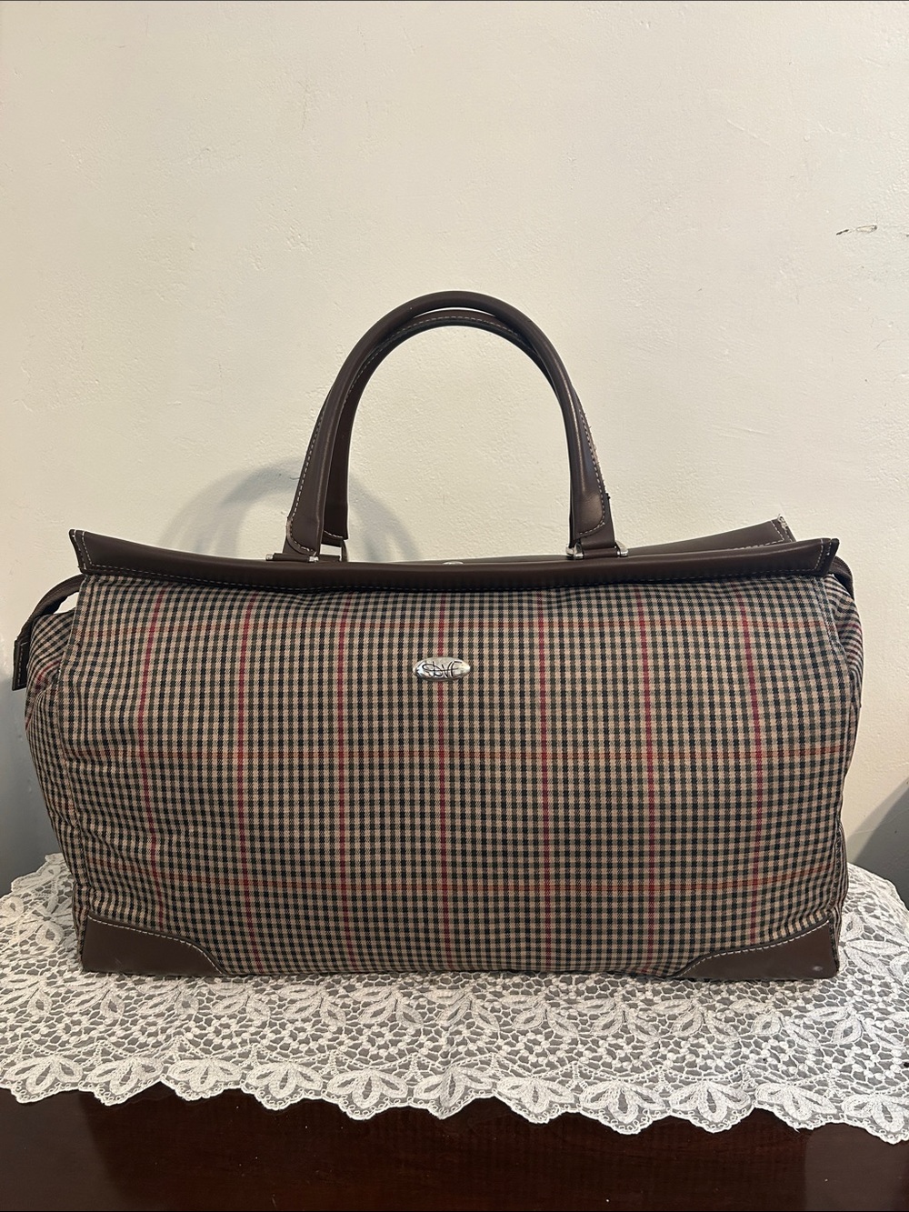 Diane Von Furstenberg Plaid Leather Weekender Bag